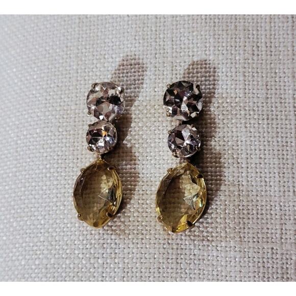 J Crew Women's Crystal Chandelier Drop gold tone Statement Earrings J.Crew 1¾" L - Picture 5 of 6